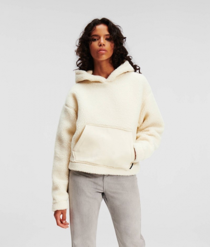 WOMEN'S TEDDY FLEECE HOODIE - Off White