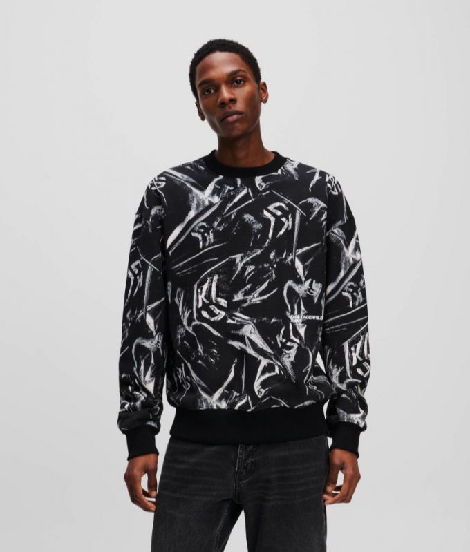 MEN'S GRAPHIC KLJ MONOGRAM SWEATSHIRT - Digital Fold All Over Pattern