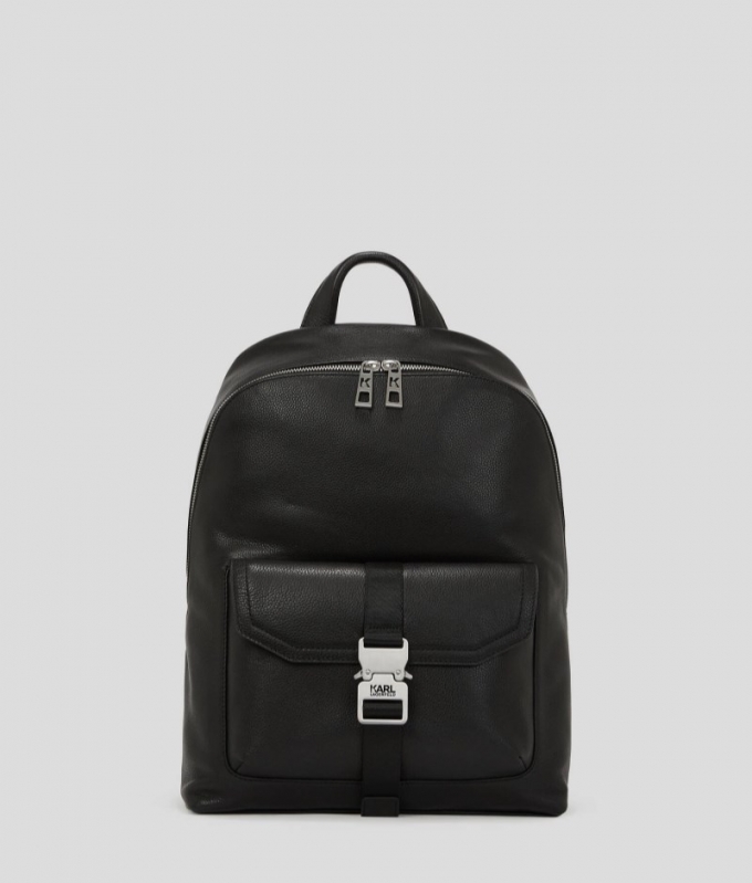 MEN'S PEBBLED LEATHER BACKPACK - Black