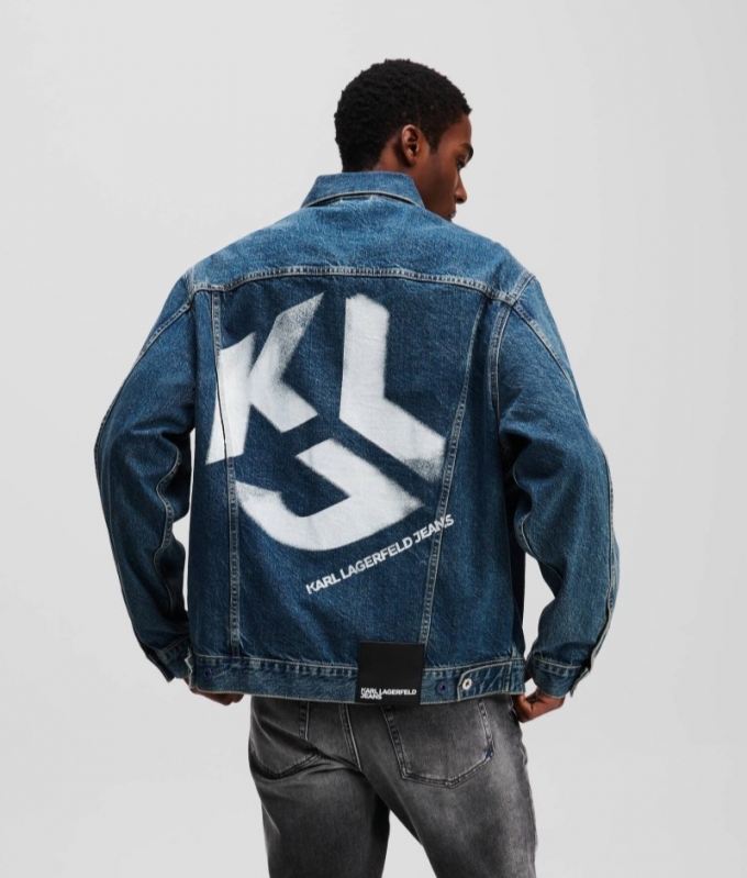 MEN'S RELAXED-FIT KLJ MONOGRAM DENIM JACKET - Visual Washed Blue