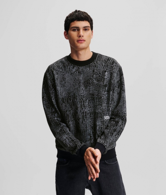 MEN'S KLJ CRACKED SWEATSHIRT - Black All Over Crack Print