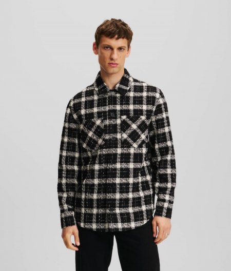 MEN'S CHECKED BOUCLÉ OVERSHIRT - White/Black Boucle