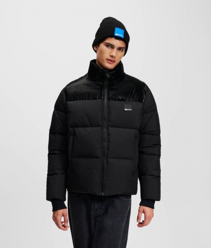 MEN'S KLJ MIX MATERIAL PUFFER JACKET - BLACK