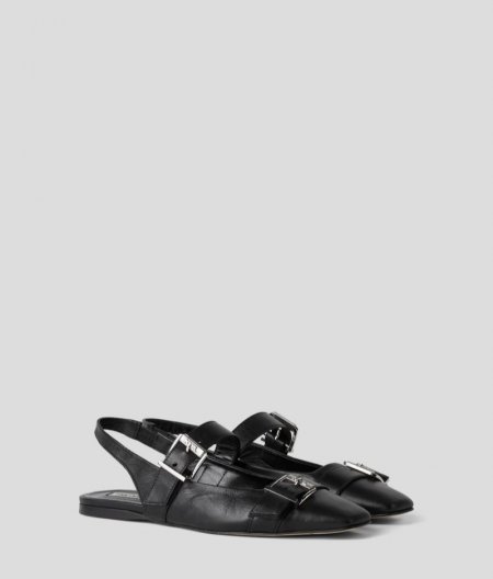 WOMEN'S KONNIE DOUBLE STRAP FLATS - Black/Silver