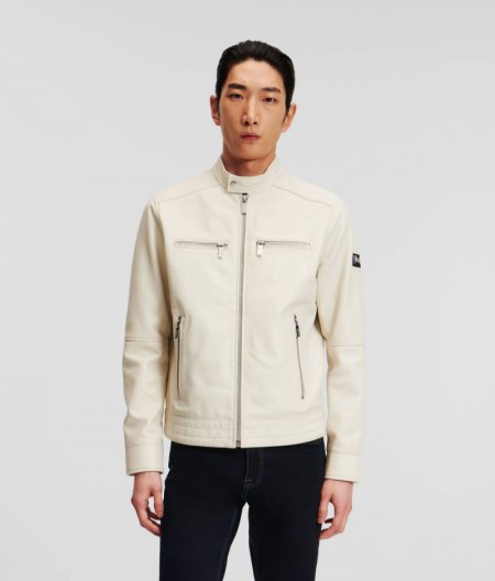 MEN'S ZIP-UP LEATHER JACKET - Champagner