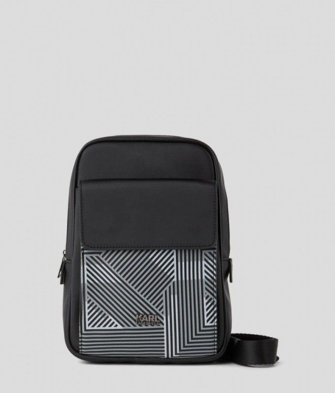 MEN'S GEOMETRIC PRINT CROSSBODY BAG - Black