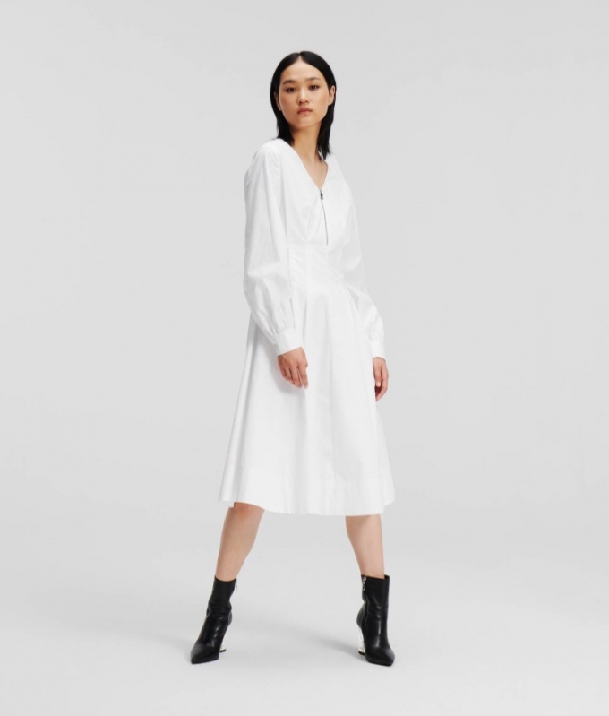 WOMEN'S ZIP-FRONT SHIRT DRESS - White