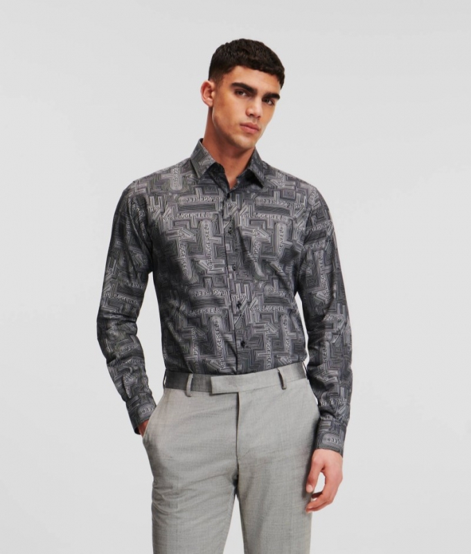 MEN'S MODERN-FIT PATTERNED SHIRT - Black/White