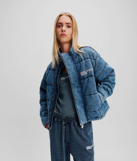 WOMEN'S KLJ DENIM PUFFER JACKET - Acid Washed Blue