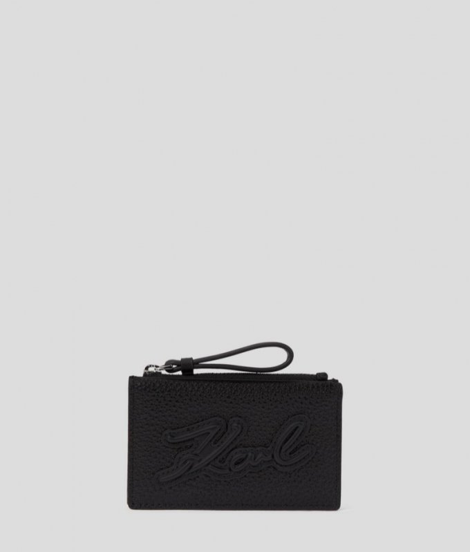 WOMEN'S K/SKUARE GRAINY ZIP CARD HOLDER - Off White