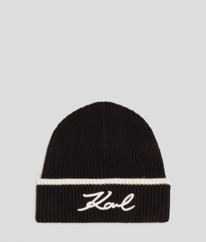 WOMEN'S K/SIGNATURE BEANIE - Black/White