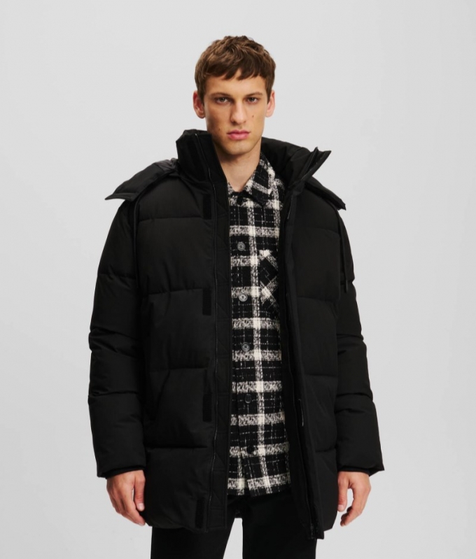 MEN'S LONG QUILTED PUFFER JACKET - Black