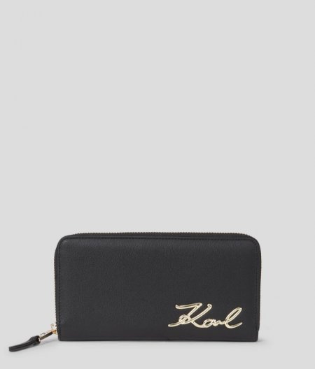 WOMEN'S K/SIGNATURE CONTINENTAL ZIP WALLET - Black/Gold