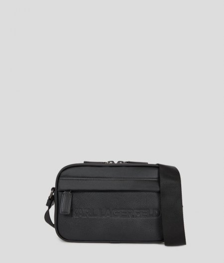 MEN'S K/ESSENTIAL LEATHER CROSSBODY BAG - Black