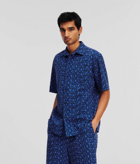 MEN'S KARL LOGO WOVEN SHIRT - Elongated Logo Pattern Blue