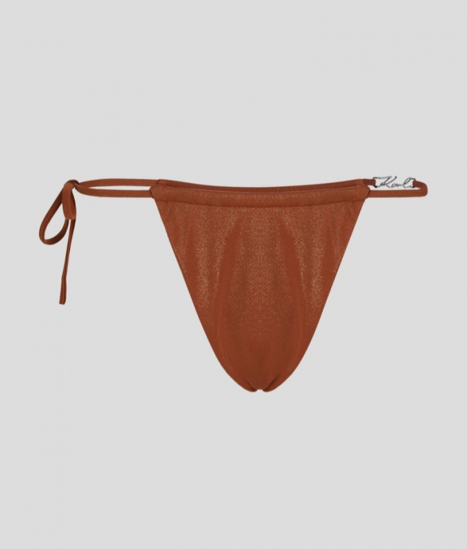 WOMEN'S KARL SIGNATURE SHINY STRING BIKINI BOTTOMS - Copper