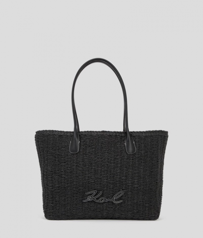 WOMEN'S K/SIGNATURE SMALL RAFFIA BEACH TOTE BAG - Black