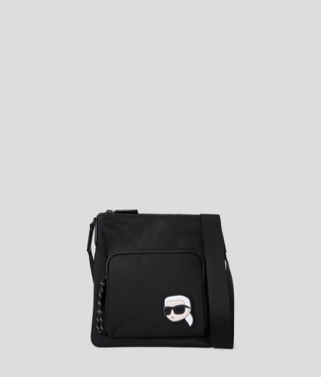 MEN'S IKON NYLON FLAT CROSSBODY BAG - Black