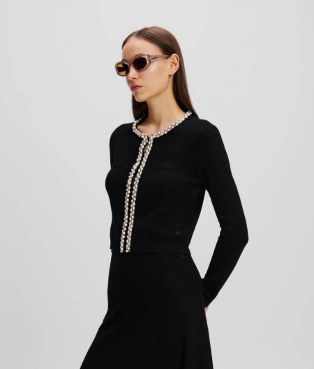 WOMEN'S KARL ESSENTIAL PEARL CARDIGAN - Black