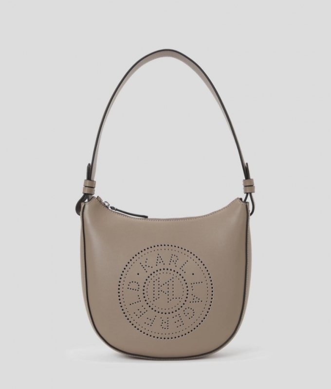 WOMEN'S K/CIRCLE PERFORATED MOON SHOULDER BAG - Ash Grey