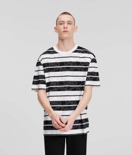 MEN'S KLJ MONOGRAM STRIPED T-SHIRT - Black White All Over Print