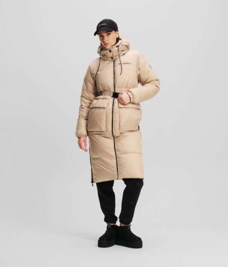 WOMEN'S REVERSIBLE LONGLINE PUFFER JACKET - Light Beige/Dark Beige