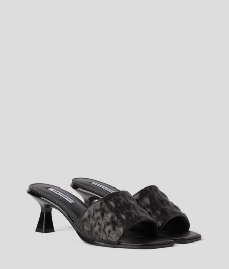 WOMEN'S KL MONOGRAM KITTEN HEEL SANDALS - Black