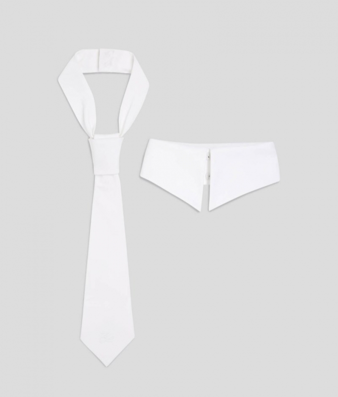 WOMEN'S KARL STUDIO COLLAR AND TIE - White