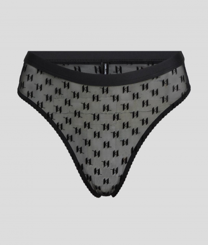 WOMEN'S KL MONOGRAM MESH MID-RISE BRIEF - Black