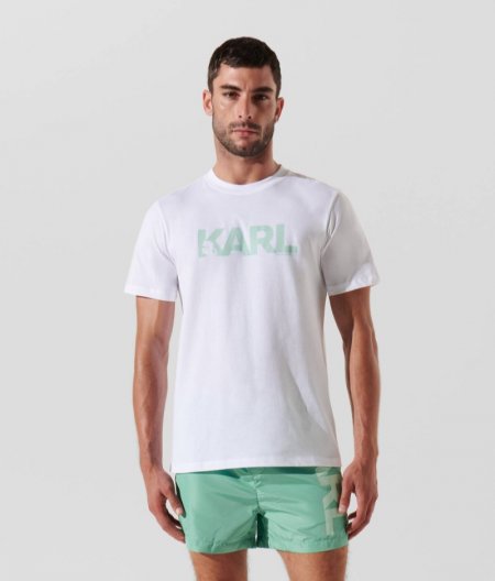 MEN'S KARL LOGO BEACH T-SHIRT - White/Crème the Menthe