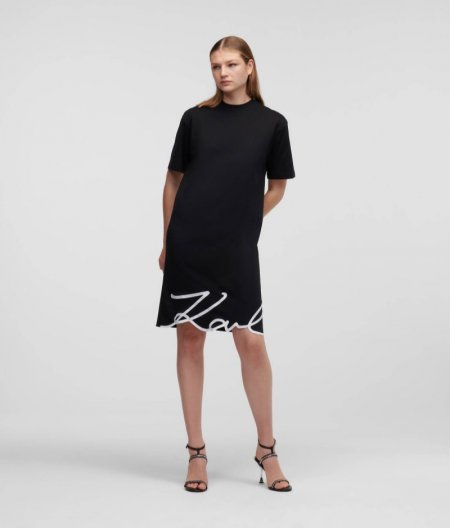 WOMEN'S KARL SIGNATURE HEM T-SHIRT DRESS - Black