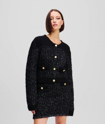 WOMEN'S KARL ESSENTIAL BOUCLÉ KNIT CARDIGAN - Black