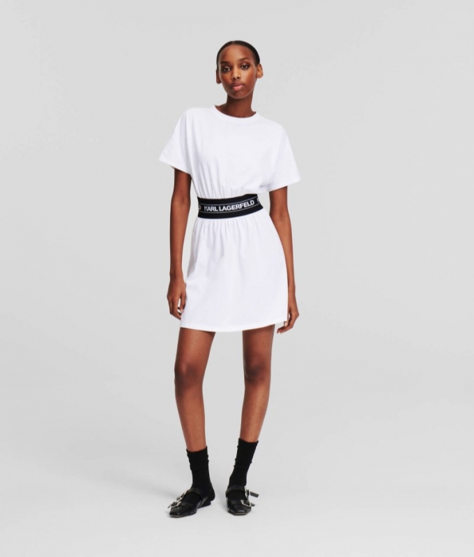 WOMEN'S KARL LOGO TAPE T-SHIRT DRESS - White