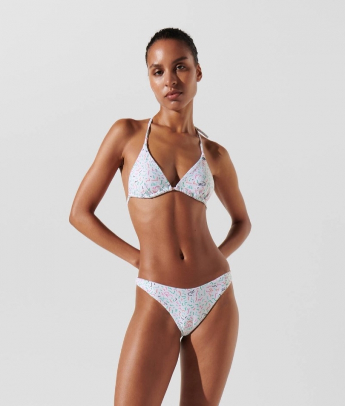 WOMEN'S GEOMETRIC PRINT TRIANGLE BIKINI TOP - Geometric Pattern White