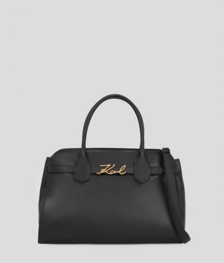 WOMEN'S K/SIGNATURE TOP-HANDLE BAG - Black/Gold