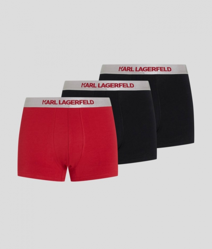 MEN'S METALLIC KARL LOGO TRUNKS – 3 PACK - Black/Chili Pepper