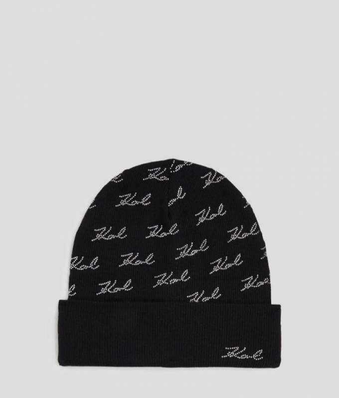 WOMEN'S K/SIGNATURE RHINESTONE BEANIE - Black