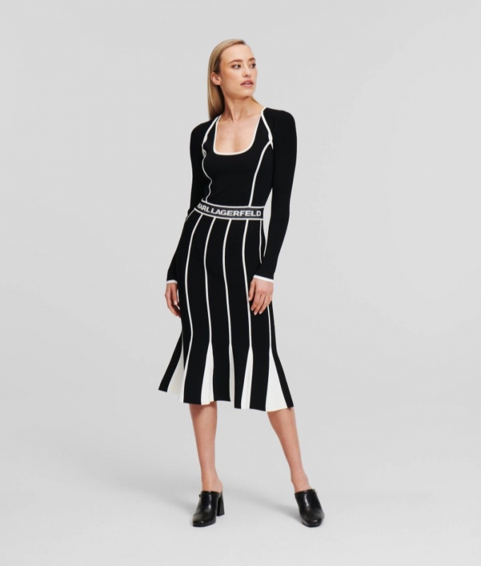 WOMEN'S TRANSFORMER KNIT DRESS - Black/White