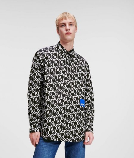 MEN'S KLJ MONOGRAM SHIRT - Black White All Over Print