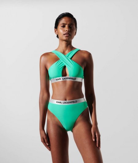 WOMEN'S KARL LOGO HALTER BIKINI TOP - Florida Keys Green