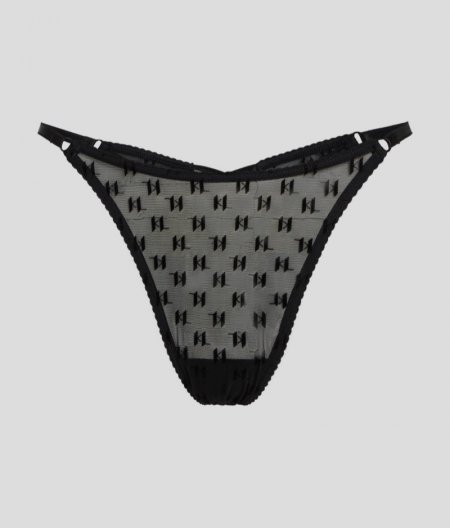 WOMEN'S KL MONOGRAM MESH THONG - Black