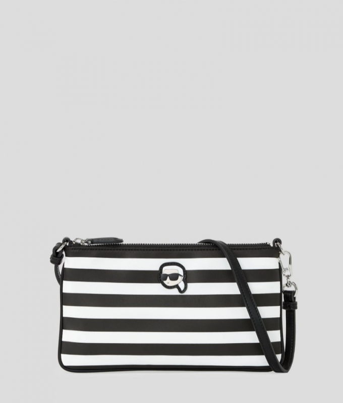 WOMEN'S IKON NYLON SHOULDER POUCH - Small Stripe Black-White