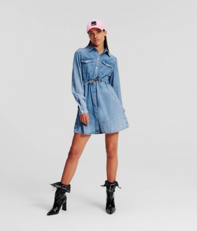 WOMEN'S KLJ TIE WAIST DENIM SHIRT DRESS - MIA BLUE STONE