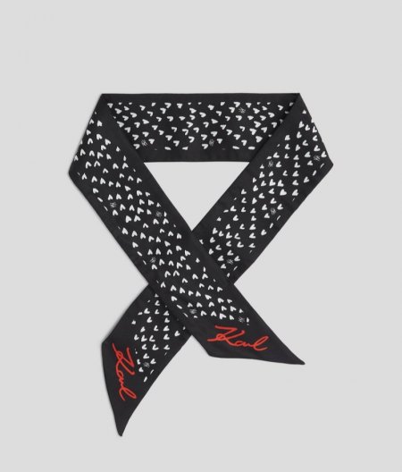 WOMEN'S K/HEART SLIM SCARF - Black/White