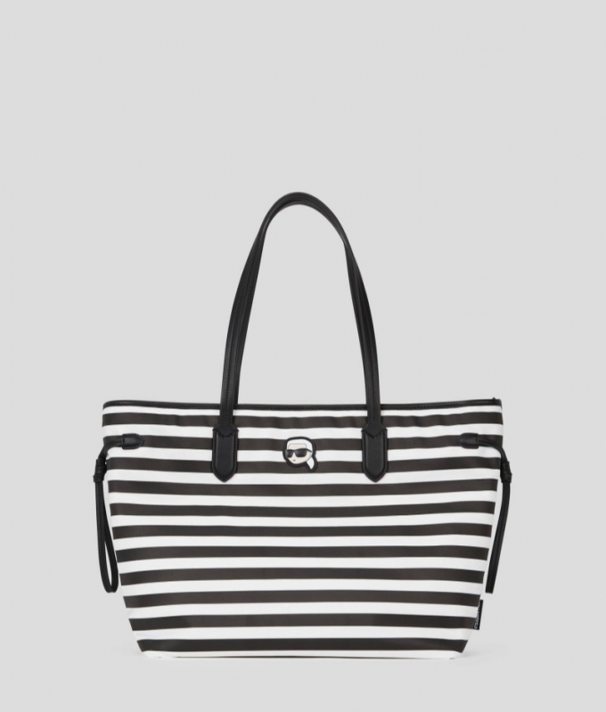 WOMEN'S IKON NYLON TOTE BAG - Small Stripe Black-White