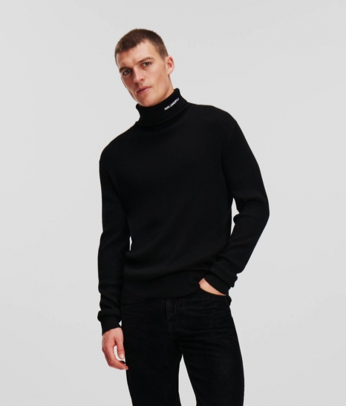 MEN'S KARL LOGO RIB-KNIT TURTLENECK - Black