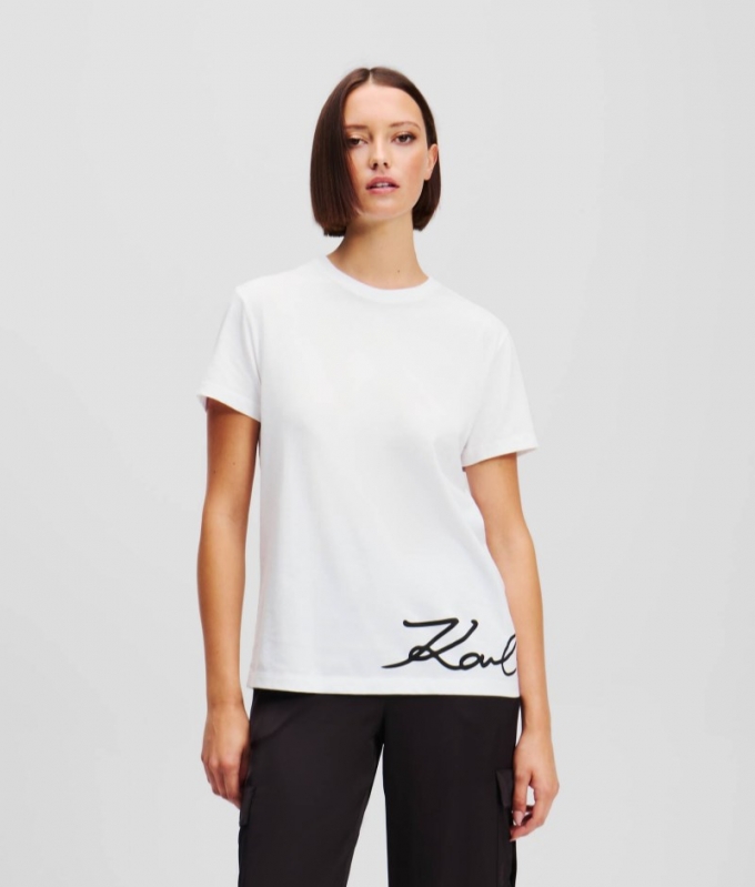 WOMEN'S KARL SIGNATURE HEM T-SHIRT - White