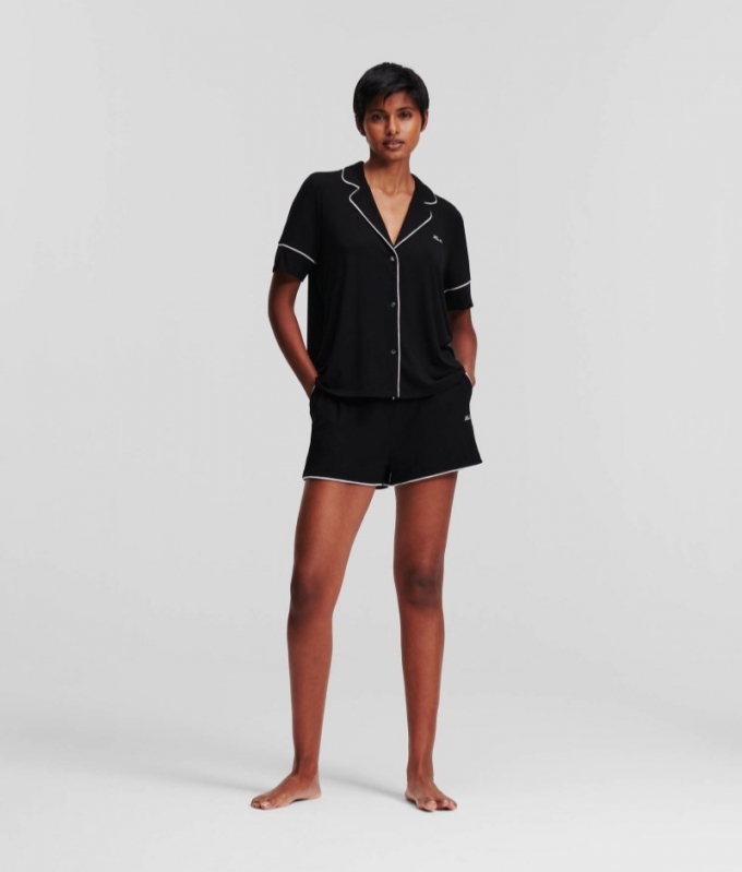 WOMEN'S KARL SIGNATURE JERSEY PAJAMA SET - Black