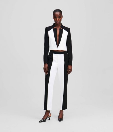 WOMEN'S COLOR-BLOCK CIGARETTE PANTS - White/Black