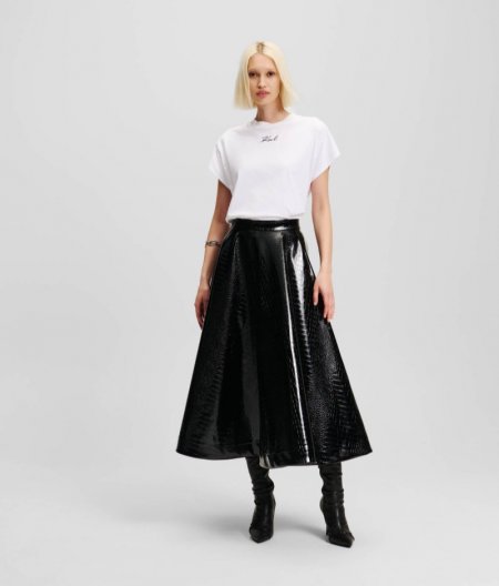 WOMEN'S FAUX-LEATHER A-LINE SKIRT - Black